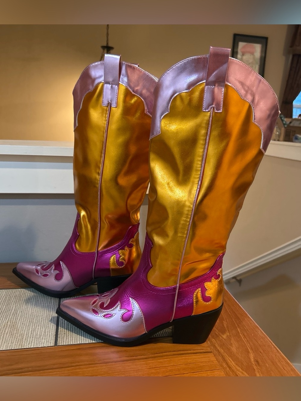 Metallic Pink & Gold Women's Western Heeled Boots